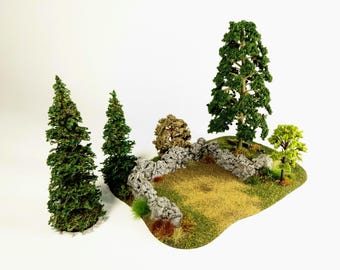 2 pc Large WOODED RUINS War Game Scenery: 28mm Scale Terrain Scatter #567