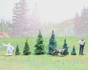 N Scale ELK RIVER Pines & Blue Spruce: 15 pcs in 3 Sizes Model Railroad Scenery