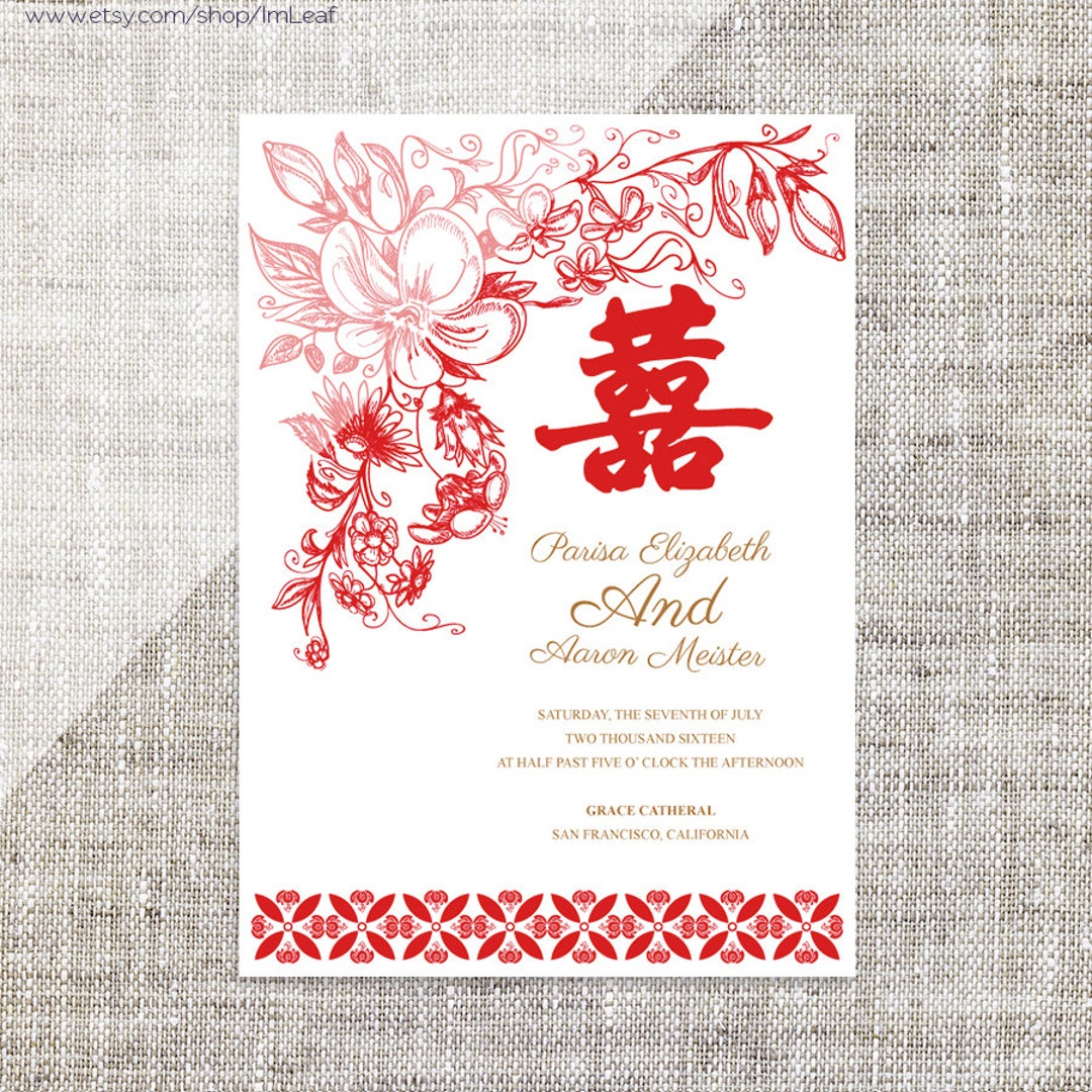 diy printable / editable chinese wedding invitation card - etsy singapore