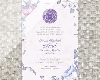DIY Digital/Printable/ Editable Chinese Wedding Invitation Card Template Instant Download_Elegant Pastel Floral Purple 婚禮喜帖Double Happiness