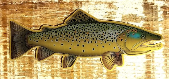 Fishing Bumper Stickers BROWN TROUT 4.5/" x 3/" decals fly fishing