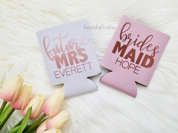 Customized Can Coolers. Blush Can Coolers. Be my bridesmaid proposal koozie. Bridesmaid Gifts. Koozies. Beer cooler