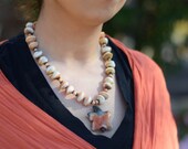 Seashell Necklace - Starfish Necklace - Brown Star Agate Pendant Necklace - Sea Lovers - Beach Ocean Wedding Jewelry - Summer Jewelry