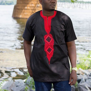 Black Embroided African Mens Shirt