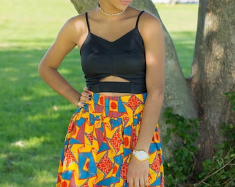 Nsempa Ankara Print Coral Skirt