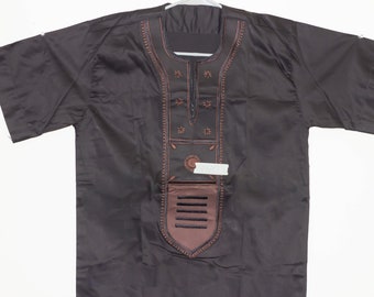 Mens Brown Embroidered ankara Shirt