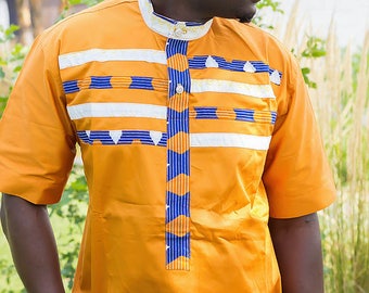Orange Ankara Fashion Mens Shirt