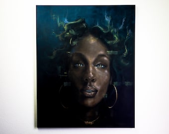 Black Woman Portrait Painting, Israelite Home Decor, African American Wall Art, Beautiful Blue Office Art, Great Gift Idea for Art Lovers