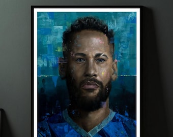Magnificent Neymar Jr. Portrait Art Print: Brazilian Soccer Superstar Decor for Fans