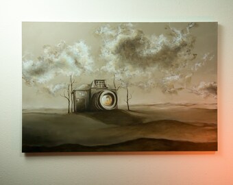 Photography Inspired Acrylic Landscape Painting Beautiful Vintage Camera Lens Surrealism Canvas Painting