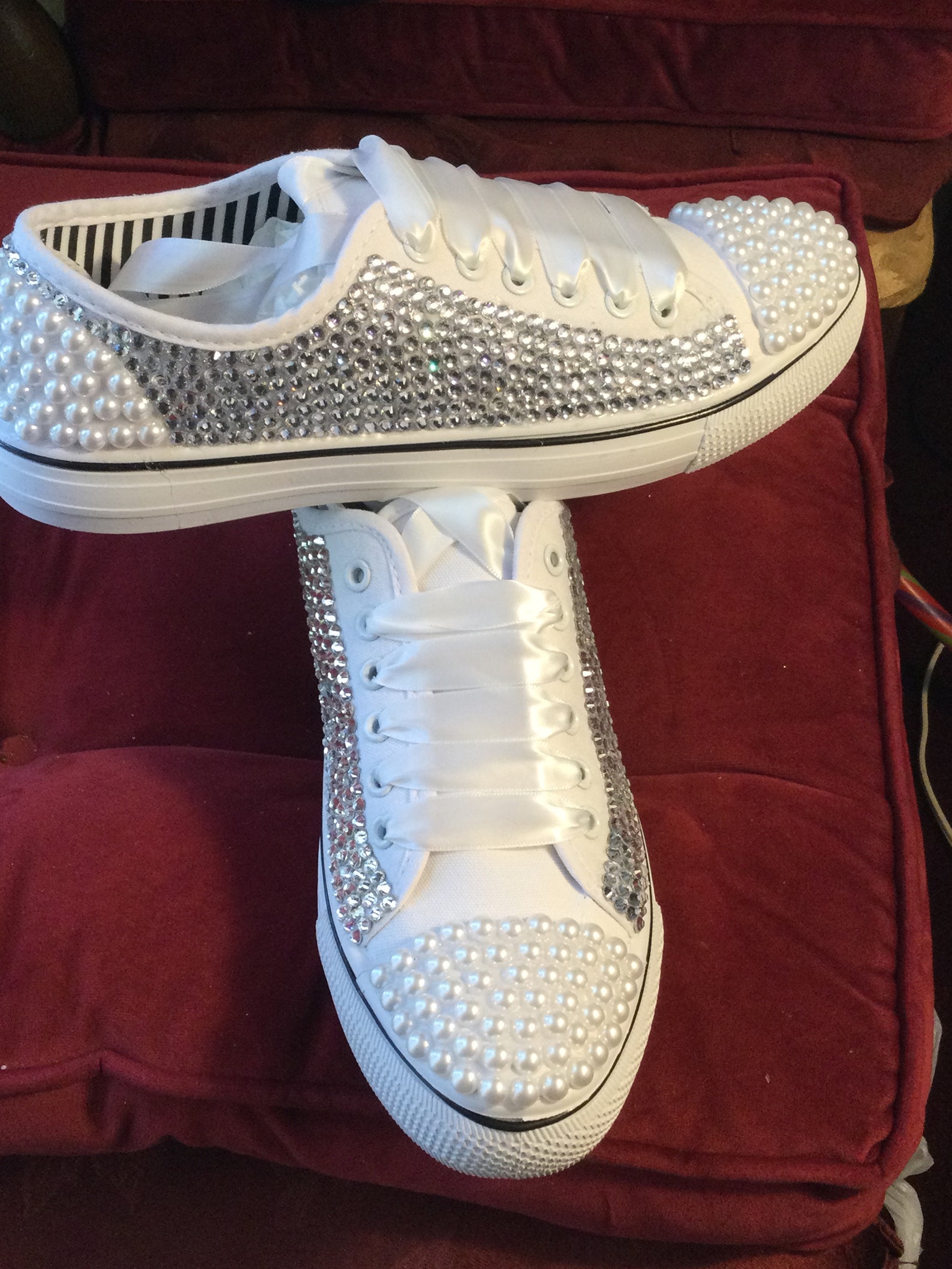 Rhinestone and Pearlized Bead Embellished Wedding Sneakers Etsy