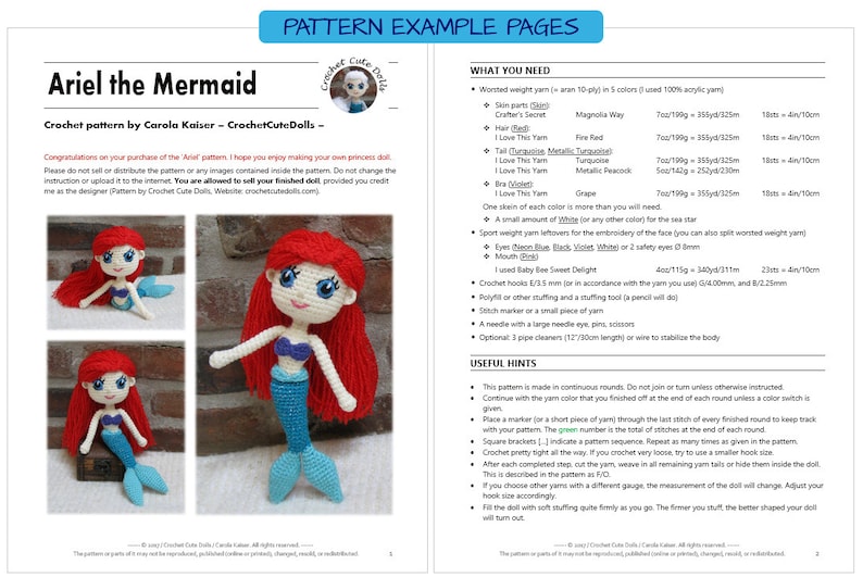 ARIEL Mermaid Amigurumi Pattern Crochet Doll Pattern Amigurumi Princess Pattern Tutorial PDF Plush Doll Girl image 5