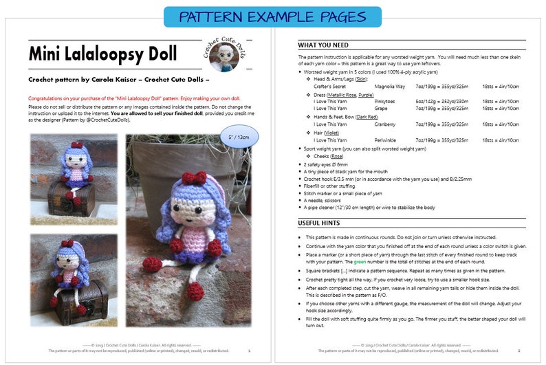 PATTERN Mini Lalaloopsy Doll Amigurumi Crochet Doll Photo Tutorial PDF image 5