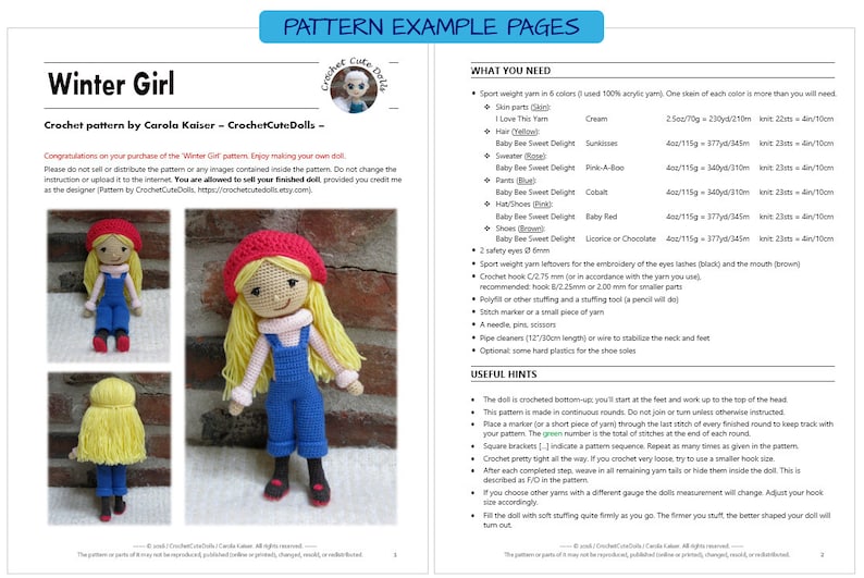 WINTER GIRL Amigurumi Pattern Crochet Doll Pattern Tutorial PDF Plush Doll Girl image 5