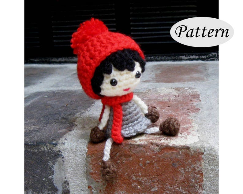 POMPOM DOLL Amigurumi Pattern Crochet Doll Pattern Bobble Ski Hat Tutorial PDF Plush Doll image 1