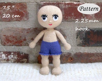 PATTERN - 7.5"/20cm - Amigurumi Base Body with Panties and Face - Crochet Doll - Basic Doll - Photo Tutorial - PDF