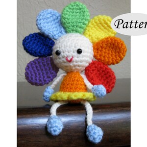 RAINBOW FLOWER Amigurumi Pattern Crochet Doll Pattern Tutorial PDF Sunflower Plush Doll image 1