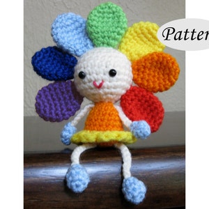 RAINBOW FLOWER Amigurumi Pattern Crochet Doll Pattern Tutorial PDF Sunflower Plush Doll image 1