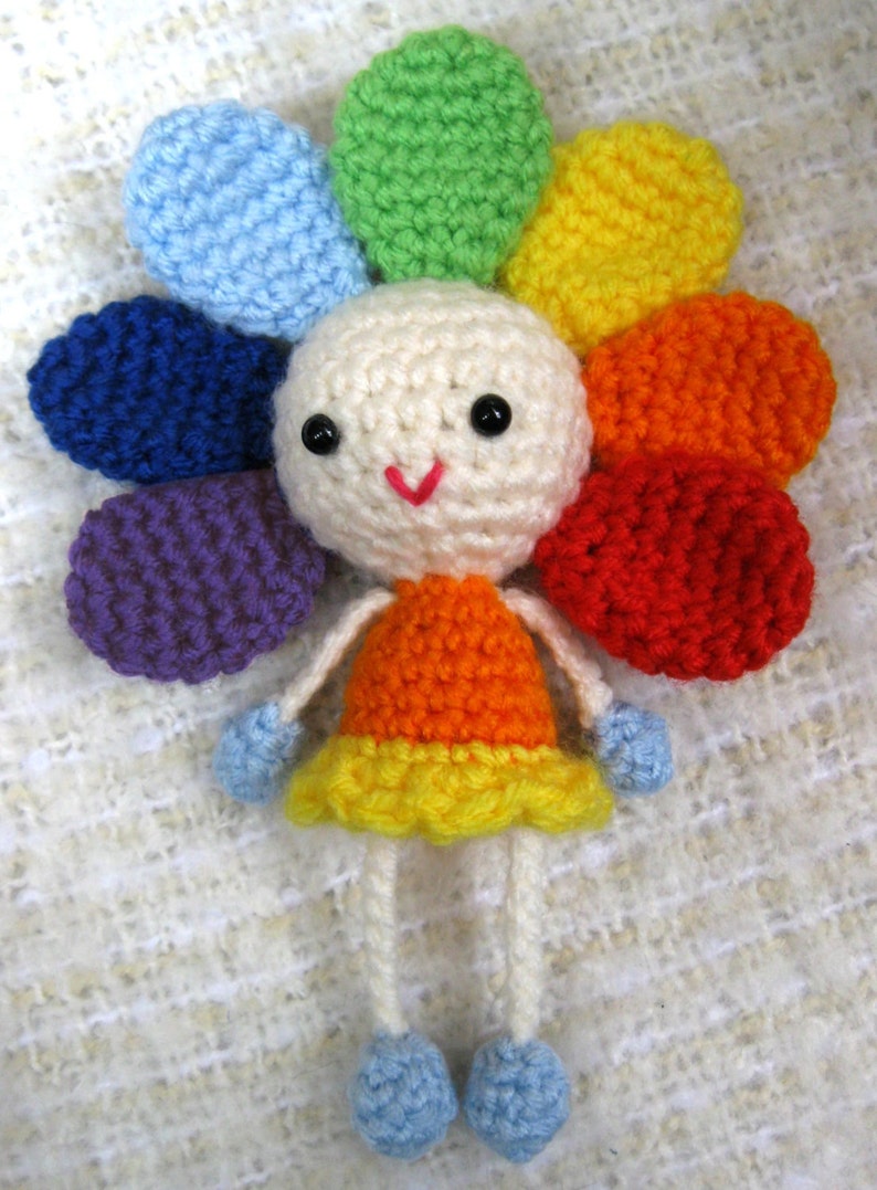 RAINBOW FLOWER Amigurumi Pattern Crochet Doll Pattern Tutorial PDF Sunflower Plush Doll image 3
