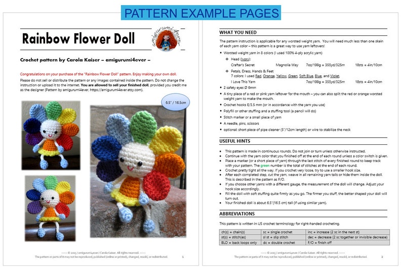 RAINBOW FLOWER Amigurumi Pattern Crochet Doll Pattern Tutorial PDF Sunflower Plush Doll image 4