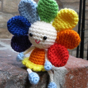 RAINBOW FLOWER Amigurumi Pattern Crochet Doll Pattern Tutorial PDF Sunflower Plush Doll image 2