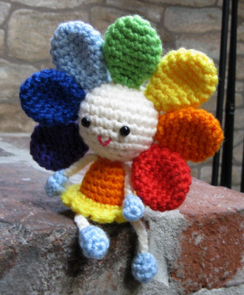 RAINBOW FLOWER Amigurumi Pattern Crochet Doll Pattern Tutorial PDF Sunflower Plush Doll image 2
