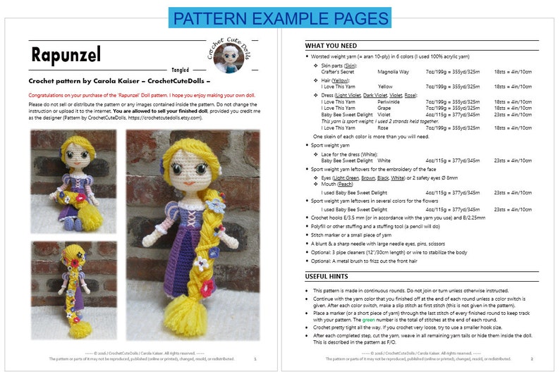 RAPUNZEL Amigurumi Pattern Crochet Doll Pattern Amigurumi Princess Pattern Tutorial PDF Plush Doll Girl image 5