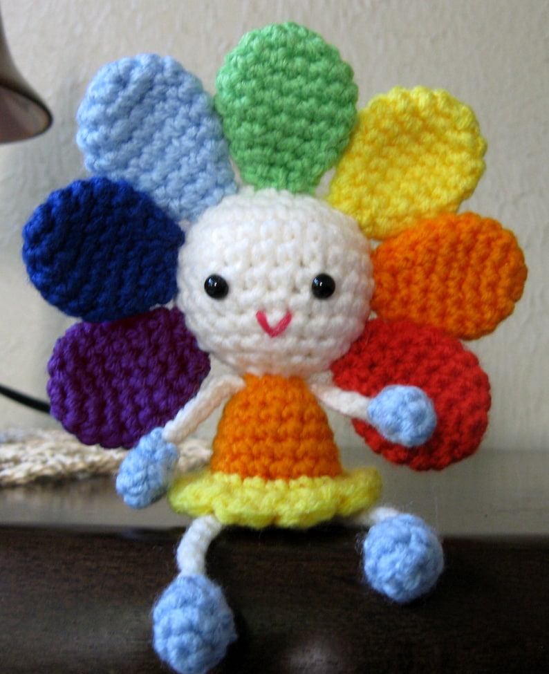 RAINBOW FLOWER Amigurumi Pattern Crochet Doll Pattern Tutorial PDF Sunflower Plush Doll image 5