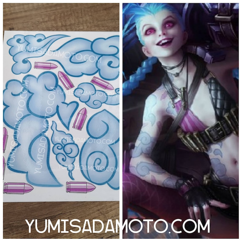 Jinx League of Legends Cosplay Kostüm temporäre Tattoo Bullet Bild 3.