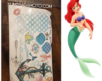 Ariel the little mermaid modern punk temporary tattoo perfect for cosplay, kids party of just for fun movie live action