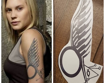 Starbuck battlestar galactica UPGRADED temporary tattoo cosplay costume Kara Thrace commander what do you ear starbuck nothing but the rain
