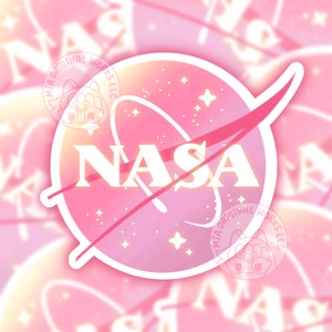 Adesivo de vinil brilhante com logotipo do espaço rosa pastel