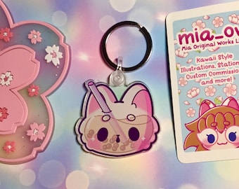 Llavero acrílico clásico Boba Tea Neko