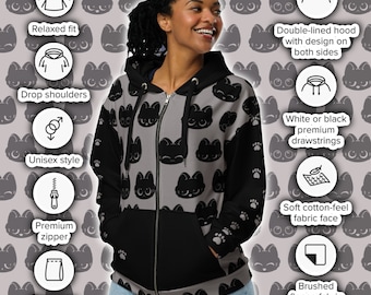 Kittycore Kawaii Black Cat Unisex zip hoodie