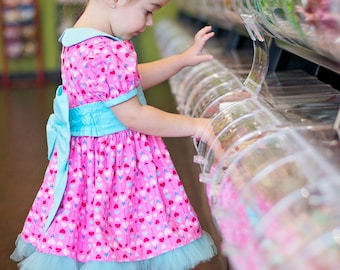 The English Rose Dress, PDF Sewing Pattern for Infants and Girls size 12m to 14 plus 18" Doll