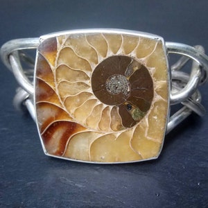 Ammonite fossil, Sterling Silver Cuff Bracelet.