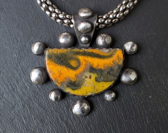 Bumble Bee Jasper Sterling Silver Pendant with torched fired beads