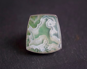 Ochoco Tube Agate, Chrysocolla, Sterling Silver Ring