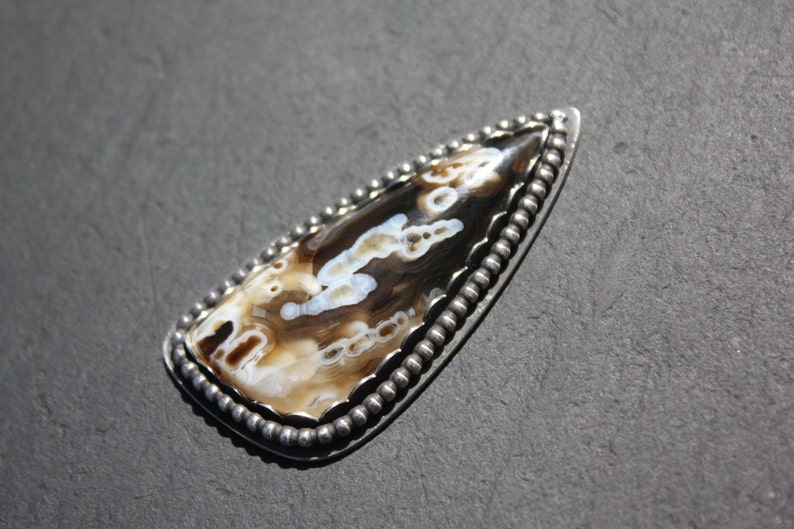 Cocktail Ring Sterling Silver Arco Tube Agate With Beaded boarder