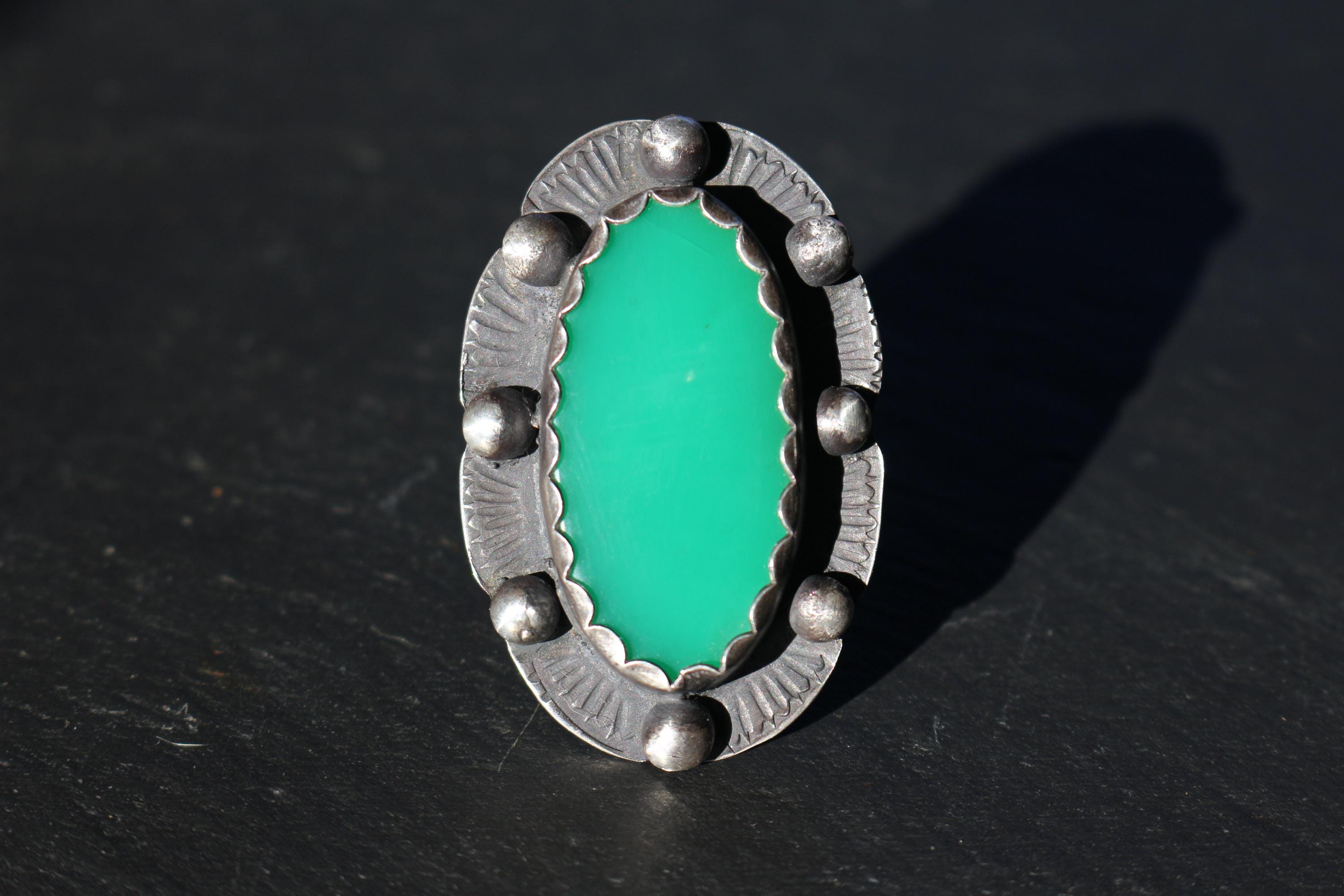 Apple Green Chrysoprase Sterling Silver Ring
