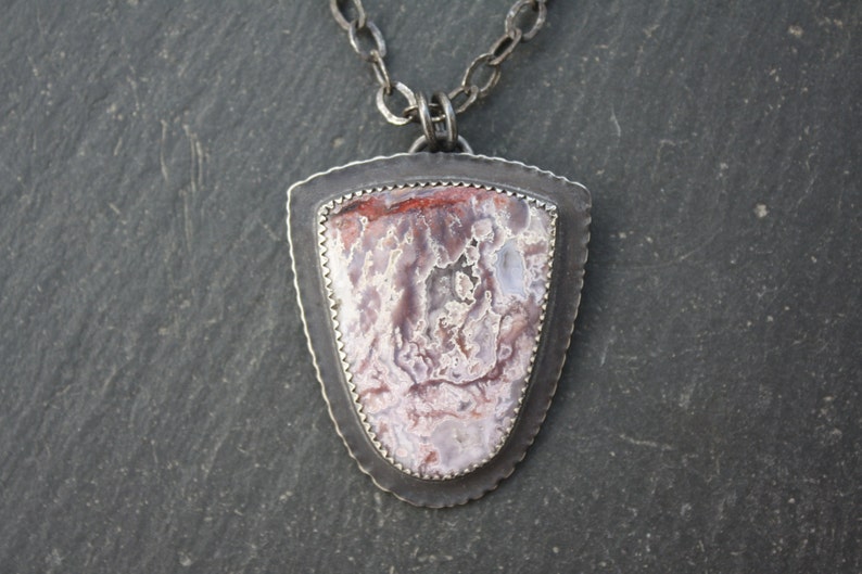 Sterling Silver Pendant Purple Paisley Plume Agate
