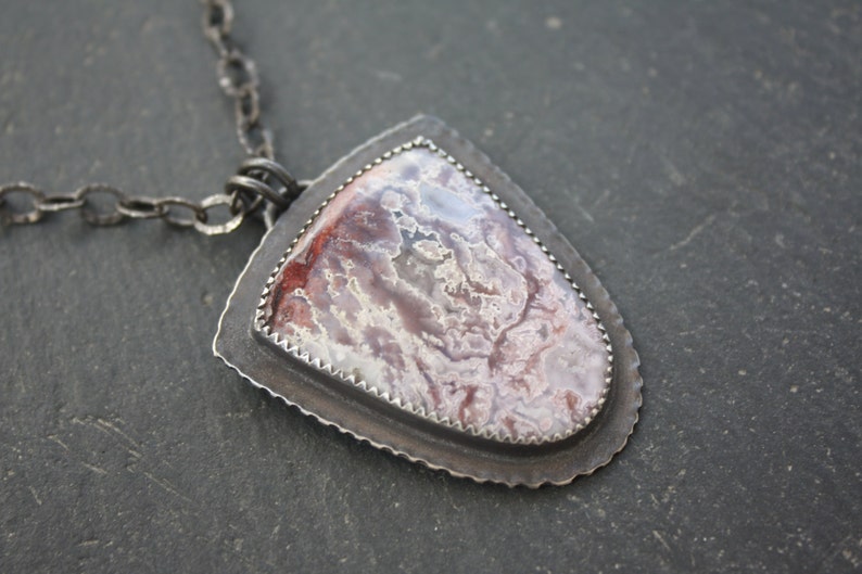 Sterling Silver Pendant Purple Paisley Plume Agate