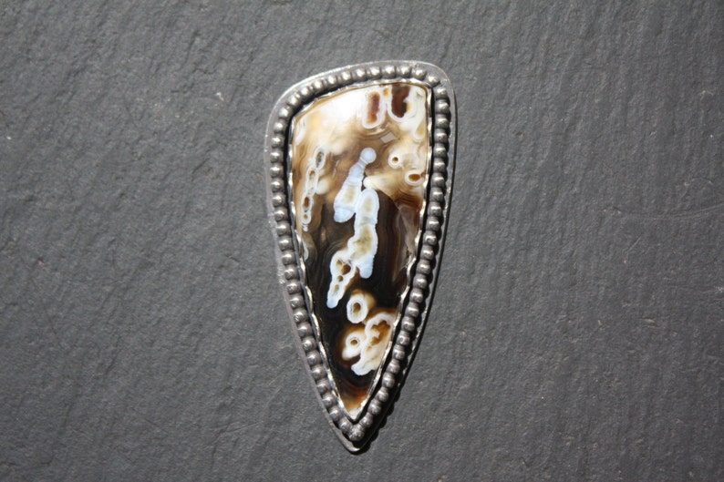 Cocktail Ring Sterling Silver Arco Tube Agate With Beaded boarder
