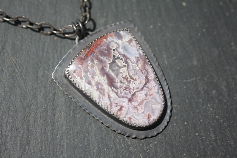 Sterling Silver Pendant Purple Paisley Plume Agate