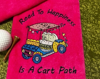 Ladies Golf Towel: Whimsical Golf Cart, Velour & Terry (16x26)