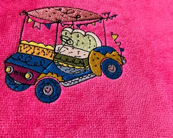 Whimsical Golf Cart Towel: Personalized Velour Terry Cloth Gift