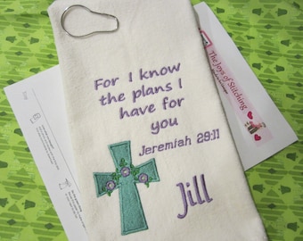 Embroidered Christian Golf Towel: Personalized Scripture Gift