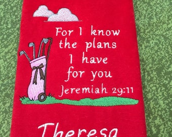 Personalized Embroidered Golf Towel: Scripture Gift