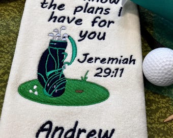 Embroidered Scripture: Christian,  Custom, Personalized Golf Towel, Pastor , Custom , Men's Ladies