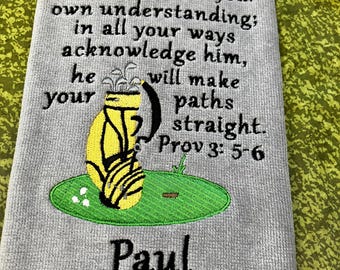 Personalized Christian Golf Towel: Scripture Verse, Custom Golf Bag Colors
